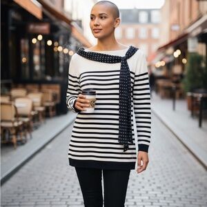 CH Carolina Herrera, red brand label, lightweight, striped tunic sweater